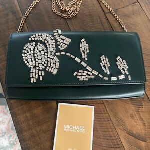 Like new Michael Kors Green Crystal Embellished Crossbody/Clutch